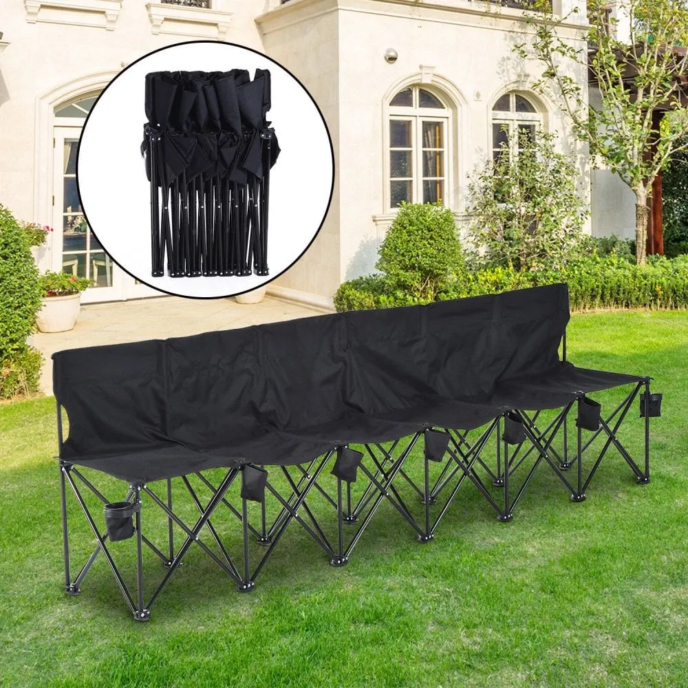 6 Seater Folding Camping Portable Chair with Carry Bag - Black