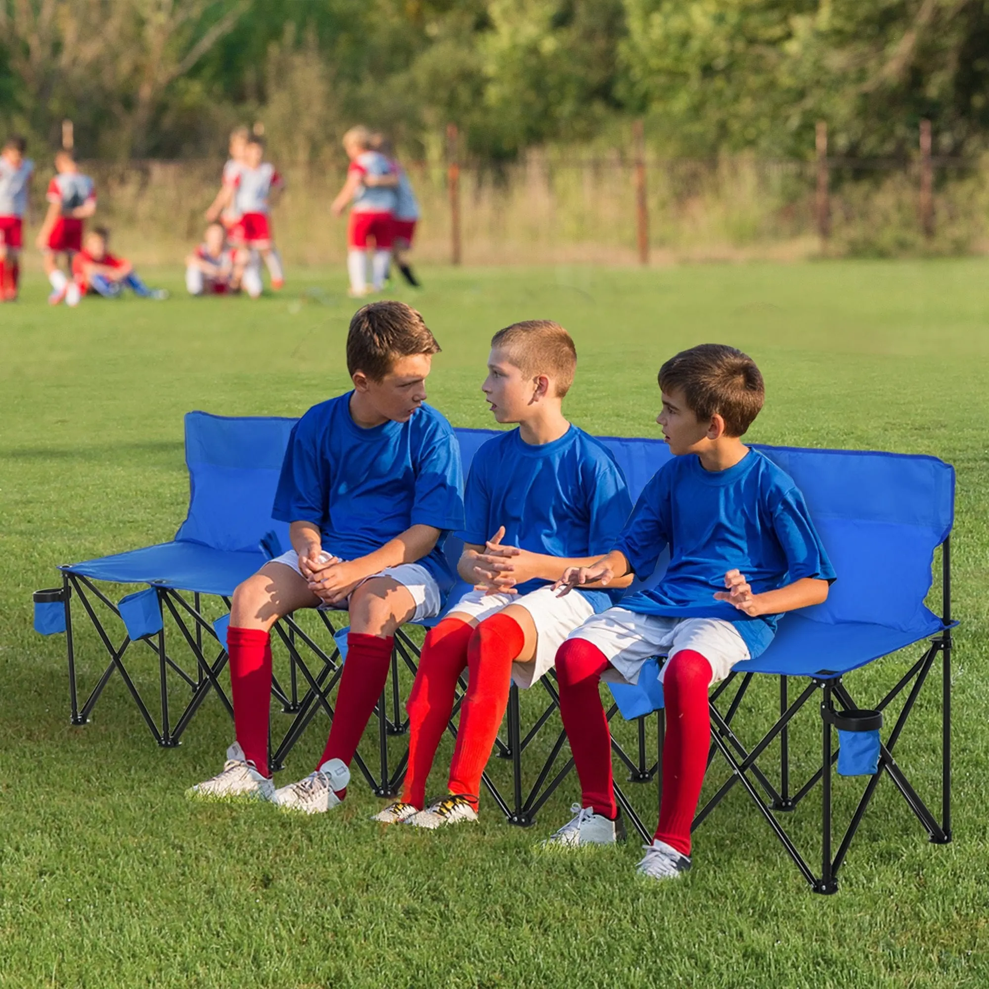 6 Seater Folding Camping Portable Chair with Carry Bag - Blue