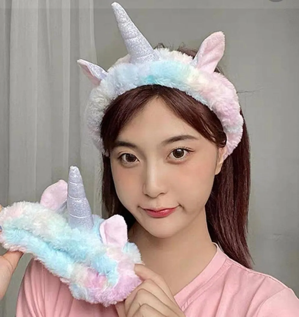 Cute Lovely Unicorn Fuzzy Hairband Makeup Skincare Headband Washing Face for Girls & Women