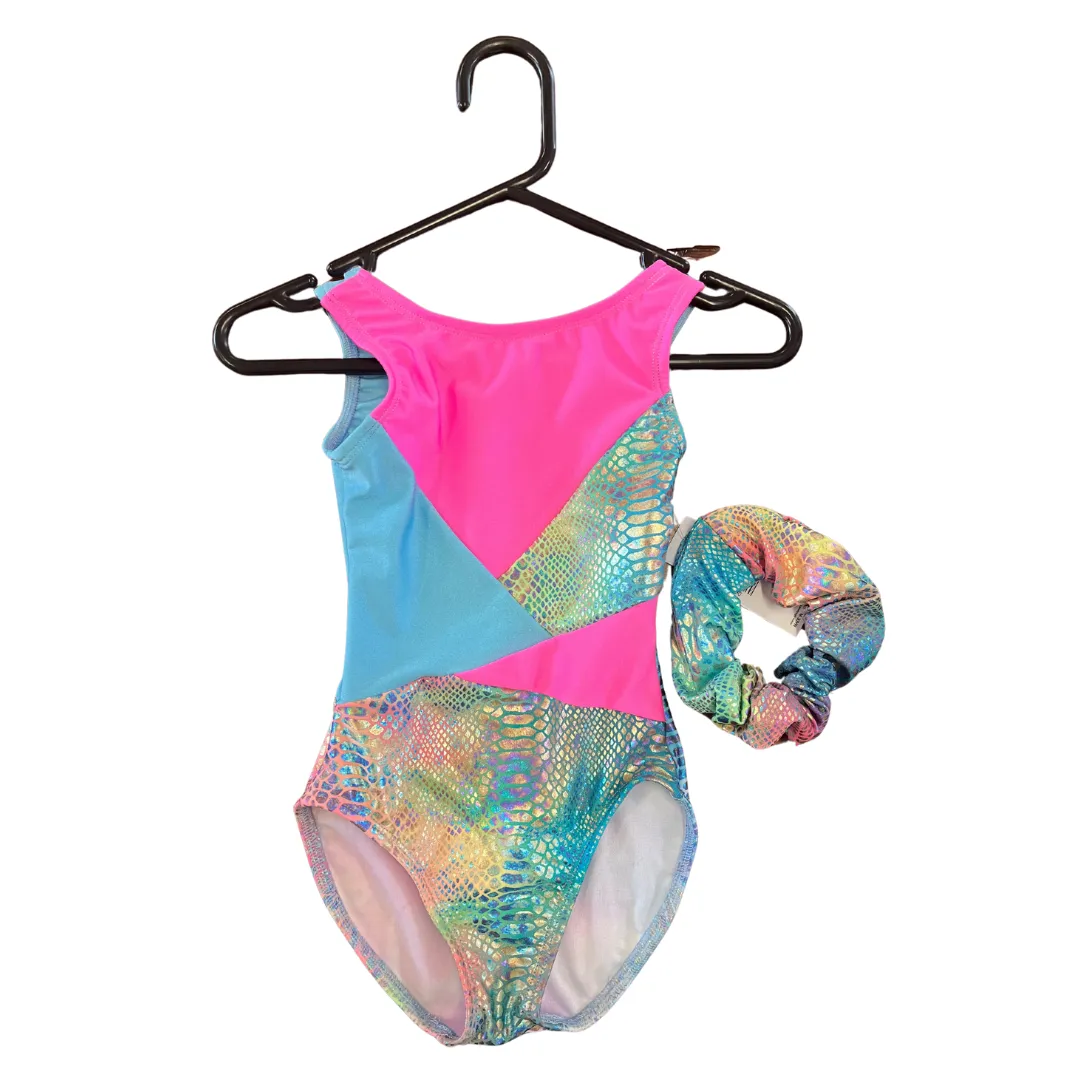 d:d Collection Braid Gymnastics Leotard - Neon Reptile