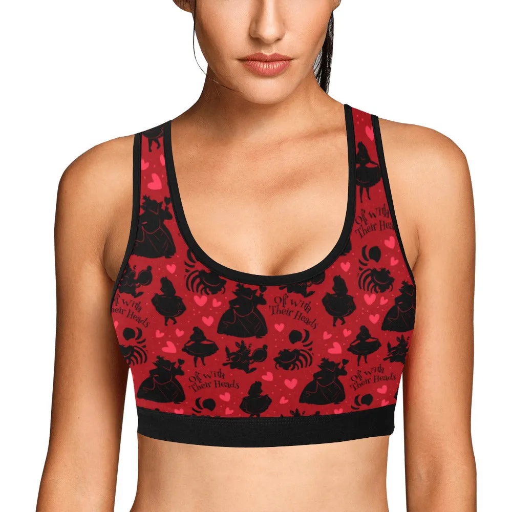 Disney Alice In Wonderland Queen Of Hearts Off With Their Heads Women's Athletic Sports Bra