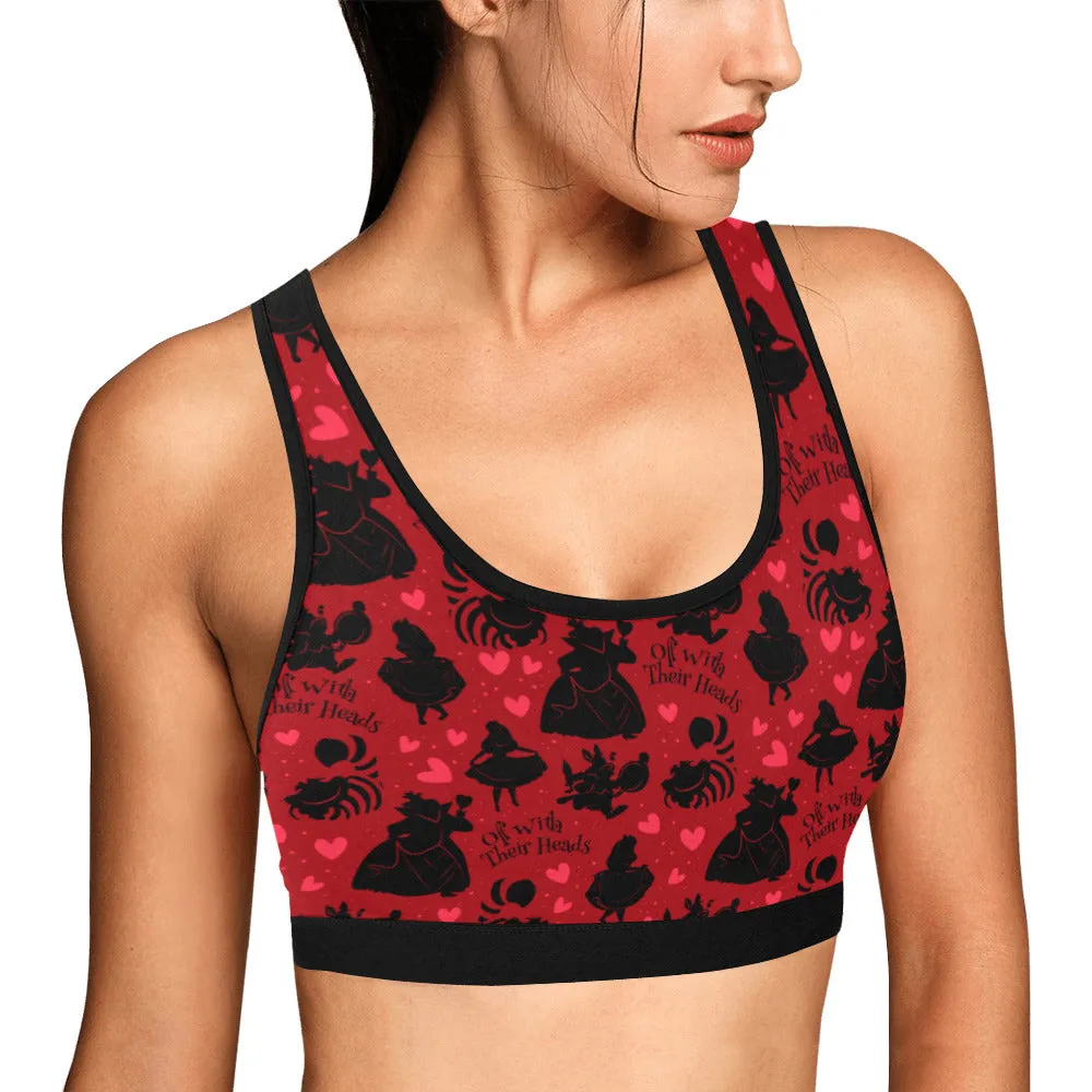 Disney Alice In Wonderland Queen Of Hearts Off With Their Heads Women's Athletic Sports Bra