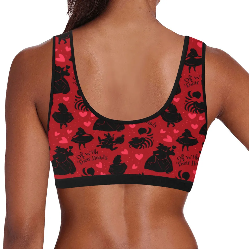 Disney Alice In Wonderland Queen Of Hearts Off With Their Heads Women's Athletic Sports Bra