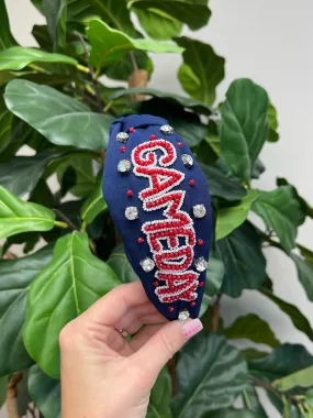 'Game Day' Embellished Headband - Navy Blue & Red