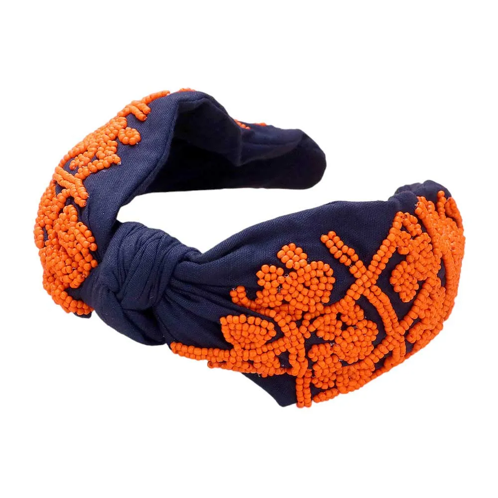 Game Day Seed Beaded Paw Knot Burnout Headband