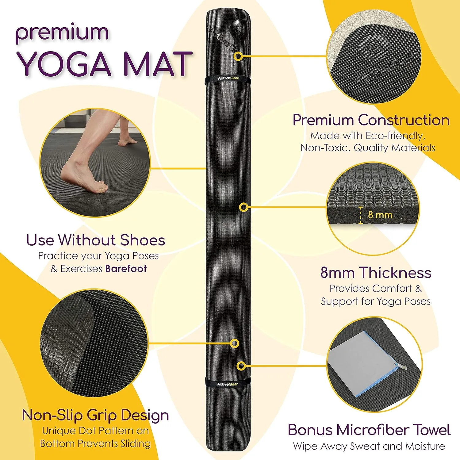 Large Yoga Mat 7'x5'x8mm Extra Thick, Durable, Eco-Friendly, Non-Slip