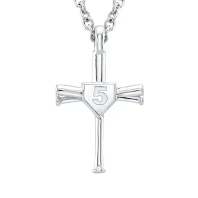 Numbered Baseball Bat Cross Necklace | Sterling Silver