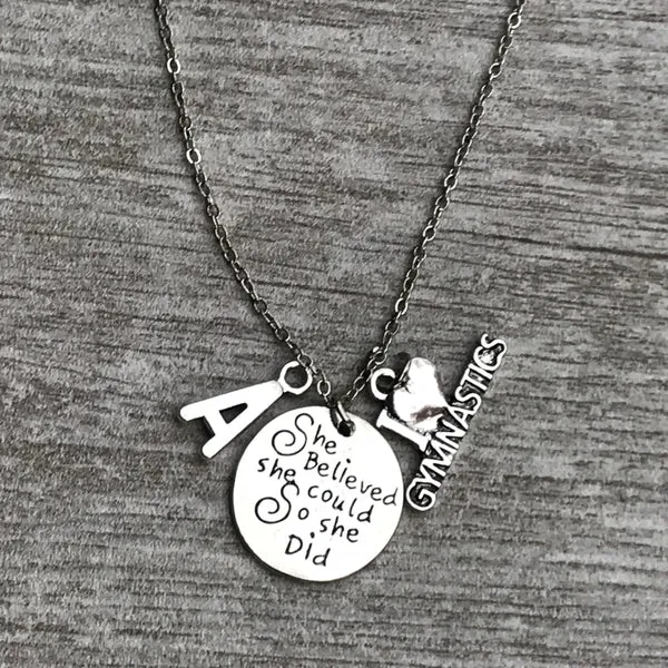 Personalized Girls Gymnastics Necklace with Letter Charm