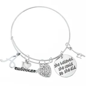 Personalized Gymnastics Bangle Bracelet- Custom Girls Gymnast Jewelry