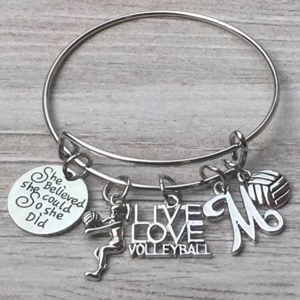 Personalized Volleyball Bangle Bracelet with FREE Letter Charm