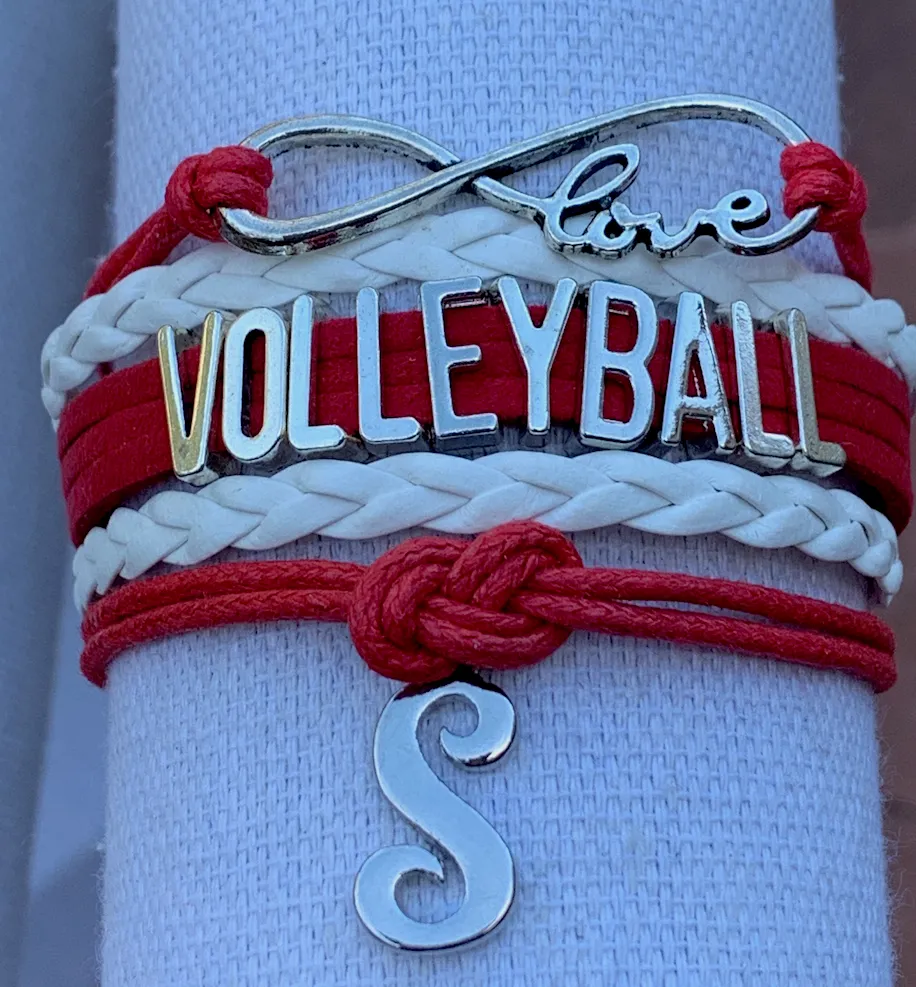 Personalized Volleyball Initial Charm Bracelet - Pick Color