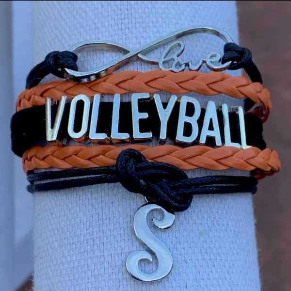 Personalized Volleyball Initial Charm Bracelet - Pick Color