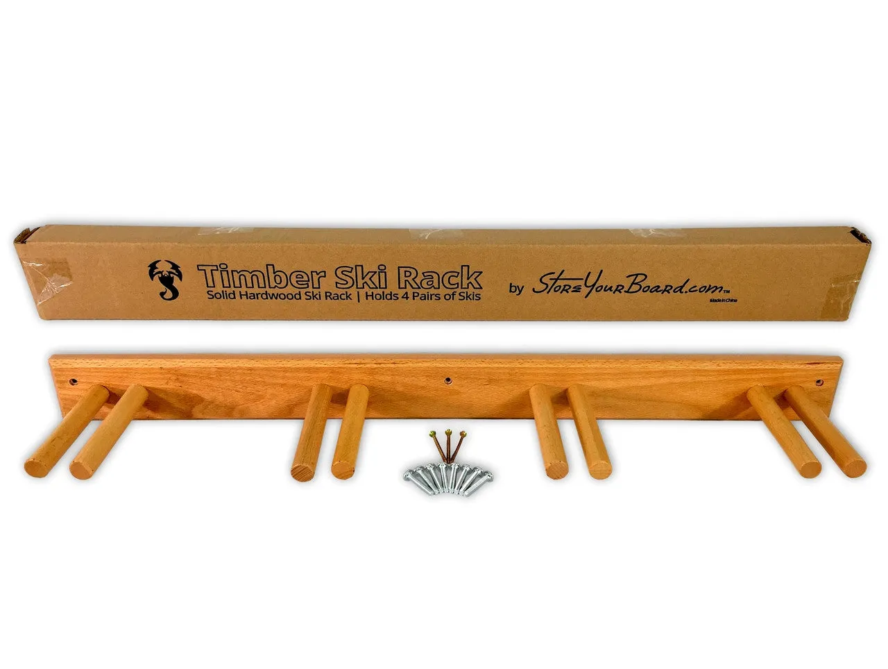 Snowbird Ski Storage Wood Rack | Holds 4 Pairs of Skis