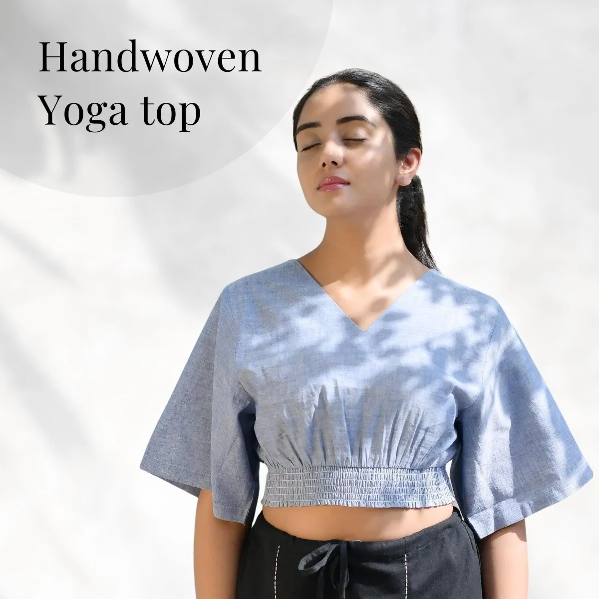 Women's Cotton Yoga Smock Top | Loose fit for Ultimate Relaxation with Sleeves | Smocked Waist Crop Top