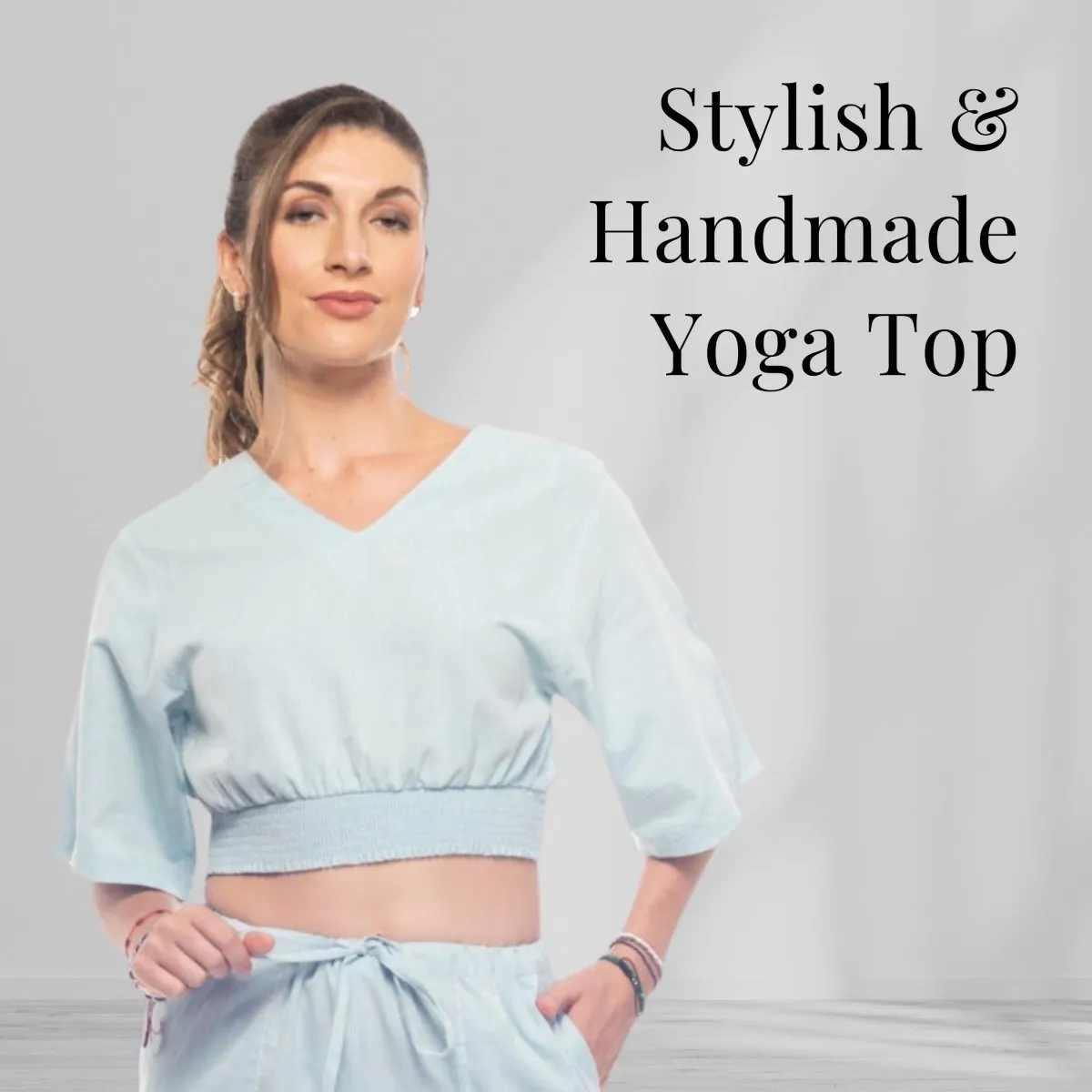 Women's Cotton Yoga Smock Top | Loose fit for Ultimate Relaxation with Sleeves | Smocked Waist Crop Top